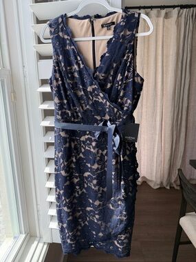 MARINA Lace navy Midi Dress Size 12 New With Tags
